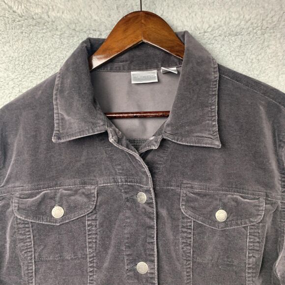 Chicos Jacket Womens 2 (Large) Gray Corduroy Button Front Casual Pockets Coat - Picture 2 of 10